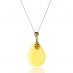 Geltono gintaro lašo formos pakabukas, Yellow amber drop shape pendant