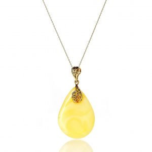 Geltono gintaro lašo formos pakabukas, Yellow amber drop shape pendant