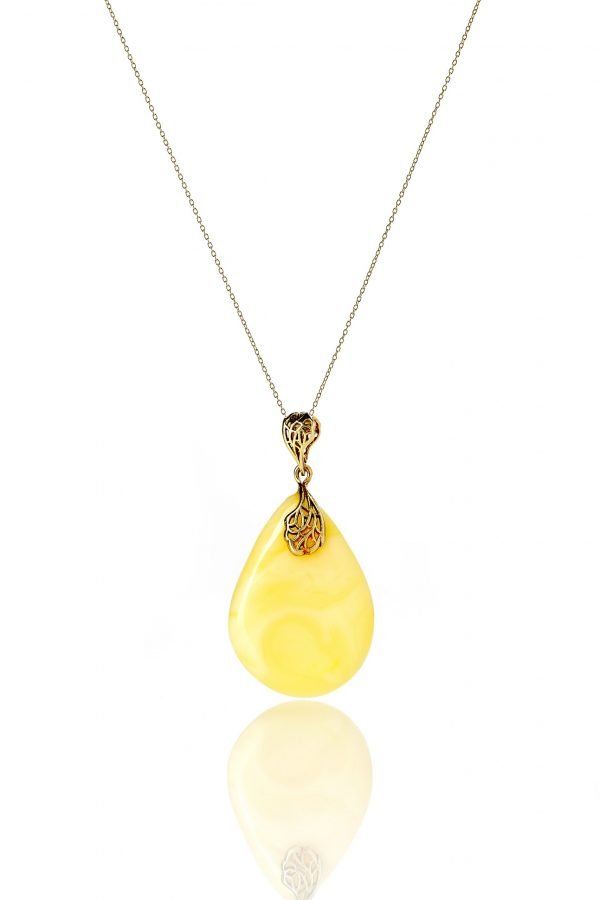 Geltono gintaro lašo formos pakabukas, Yellow amber drop shape pendant