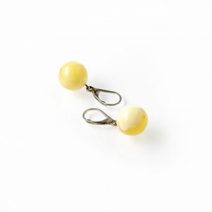 Round, white amber earrings 8mm