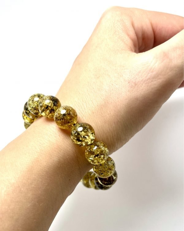 round amber bracelet with fossil