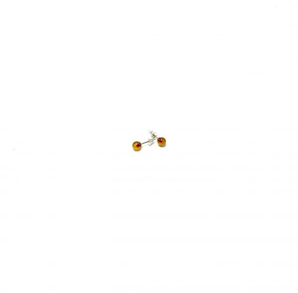 Apvalūs, rusvo gintaro auskarai 6mm Sidabras 925, Round cognac amber earrings 6mm Sterling silver