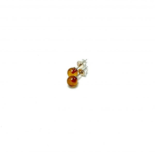 Apvalūs, rusvo gintaro auskarai 6mm Sidabras 925, Round cognac amber earrings 6mm Sterling silver