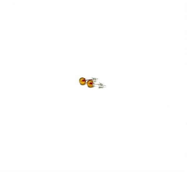 Apvalūs, rusvo gintaro auskarai 6mm Sidabras 925, Round cognac amber earrings 6mm Sterling silver