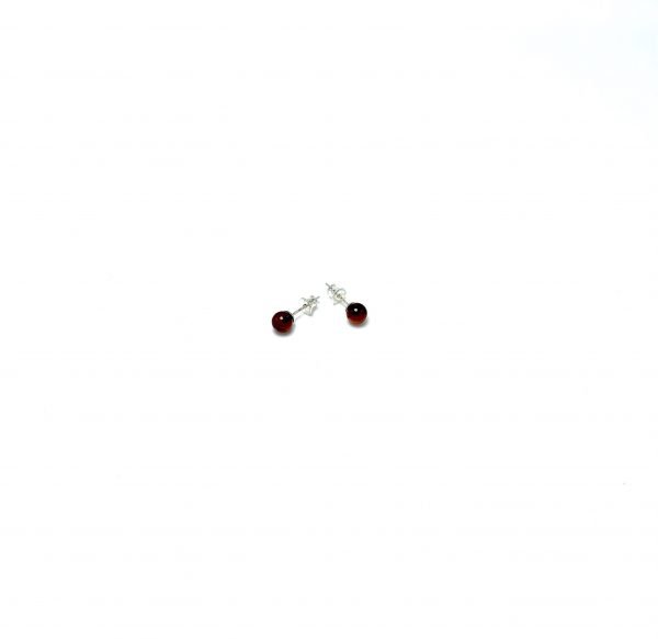 Apvalūs tamsaus gintaro auskarai 6mm Sidabras 925, Round cherry amber earrings 6mm Sterling silver