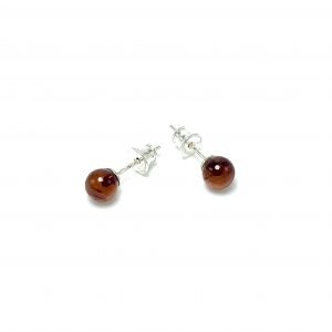 Apvalūs tamsaus gintaro auskarai 6mm Sidabras 925, Round cherry amber earrings 6mm Sterling silver