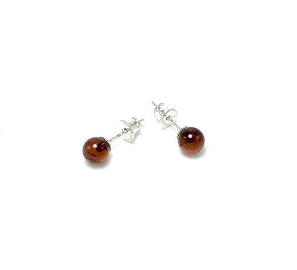 Apvalūs tamsaus gintaro auskarai 6mm Sidabras 925, Round cherry amber earrings 6mm Sterling silver