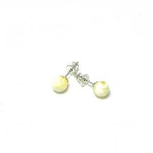 Apvalūs balto gintaro auskarai 6mm Sidabras 925, Round white amber earrings 6mm Sterling silver