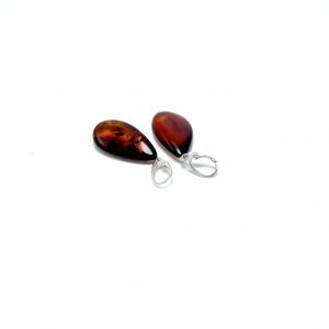 Vyšninio gintaro kabantys auskarai - Droplet Sidabras 925, Cherry amber dangle earrings - Droplet Sterling silver