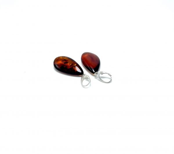 Vyšninio gintaro kabantys auskarai - Droplet Sidabras 925, Cherry amber dangle earrings - Droplet Sterling silver