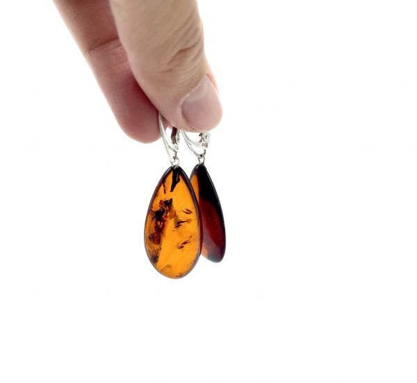 Vyšninio gintaro kabantys auskarai - Droplet Sidabras 925, Cherry amber dangle earrings - Droplet Sterling silver