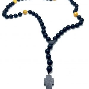 Krikščioniškas juodo gintaro rožinis 10 mm, Black amber round beads Christian rosary 10 mm