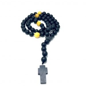 Krikščioniškas juodo gintaro rožinis 10 mm, Black amber round beads Christian rosary 10 mm