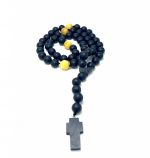 Krikščioniškas juodo gintaro rožinis 10 mm, Black amber round beads Christian rosary 10 mm