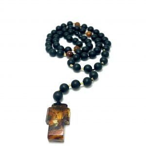 Krikščioniškas juodo gintaro rožinis 10 mm,Black amber round beads Christian rosary 10 mm