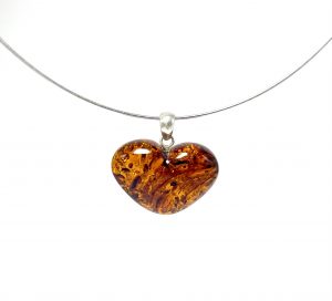 Tamsaus konjako gintaro širdelė pakabukas Sidabras 925, Dark cognac amber heart pendant Sterling silver