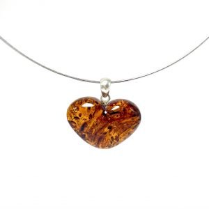 Tamsaus konjako gintaro širdelė pakabukas Sidabras 925, Dark cognac amber heart pendant Sterling silver