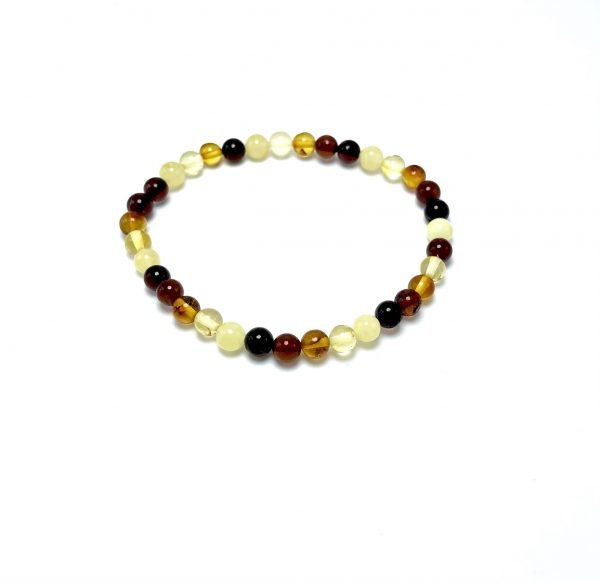 Įvairiaspalvė gintaro rutuliukų apyrankė 5 mm, multicolored amber round beads stretch bracelet 5mm