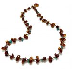 Deimantinio šlifavimo gintaro karoliai su turkiu, Faceted amber necklace with turquoise