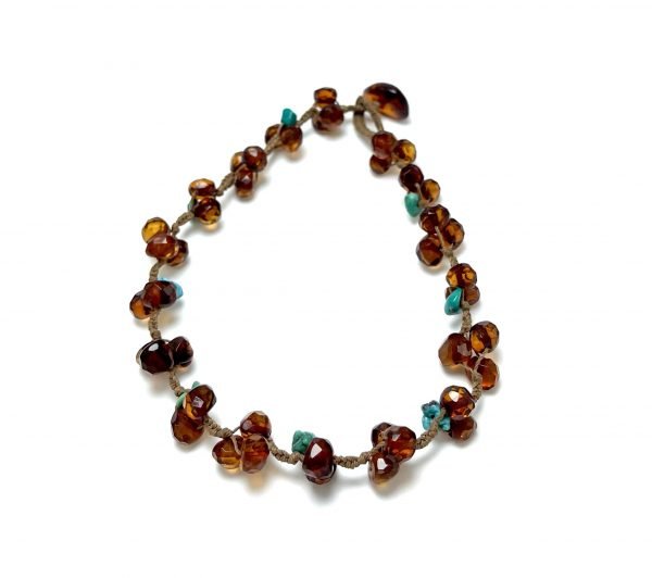 Deimantinio šlifavimo gintaro apyrankė su turkiu Faceted amber bracelet with turquoise