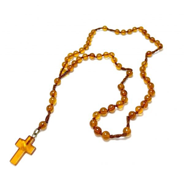 Krikščioniškas gintaro rožinis - šviesi konjako spalva,Christian amber rosary - light cognac color