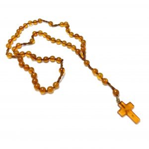 Krikščioniškas gintaro rožinis - šviesi konjako spalva,Christian amber rosary - light cognac color