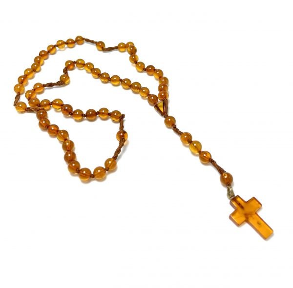 Krikščioniškas gintaro rožinis - šviesi konjako spalva,Christian amber rosary - light cognac color