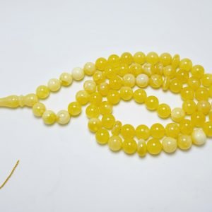 Musulmoniškas geltono gintaro rožinis 8 mm, Milky amber round beads Muslim rosary 8 mm