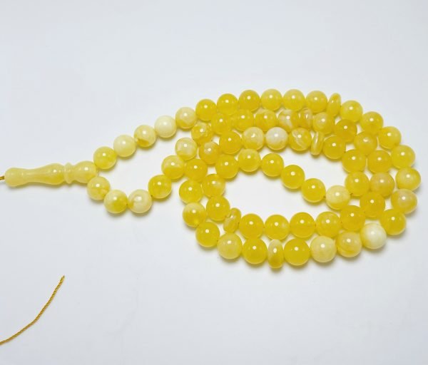 Musulmoniškas geltono gintaro rožinis 8 mm, Milky amber round beads Muslim rosary 8 mm