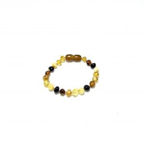 Vaikiška gintaro apyrankė - įvairiaspalviai baroko formos šaratėliai, Baby amber bracelet - multicolored baroque beads