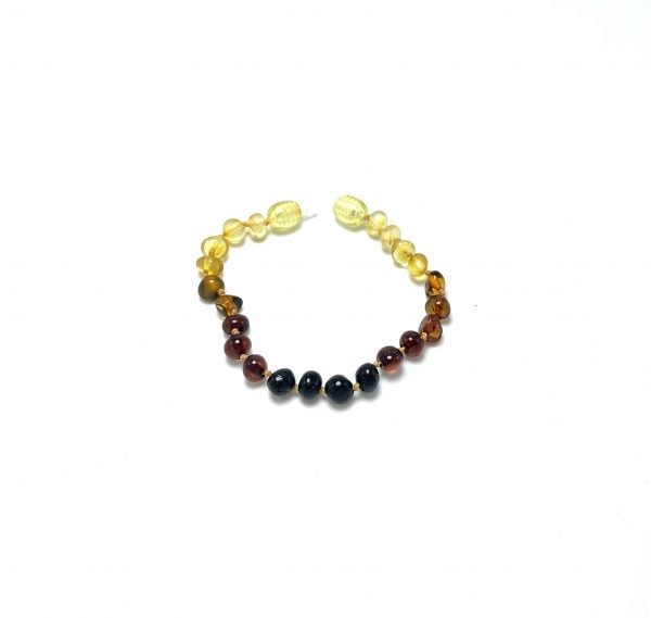 Vaikška gintaro apyrankė-vaivorykštės spalvos baroko formos šaratėliai,Baby amber bracelet-rainbow baroque beads