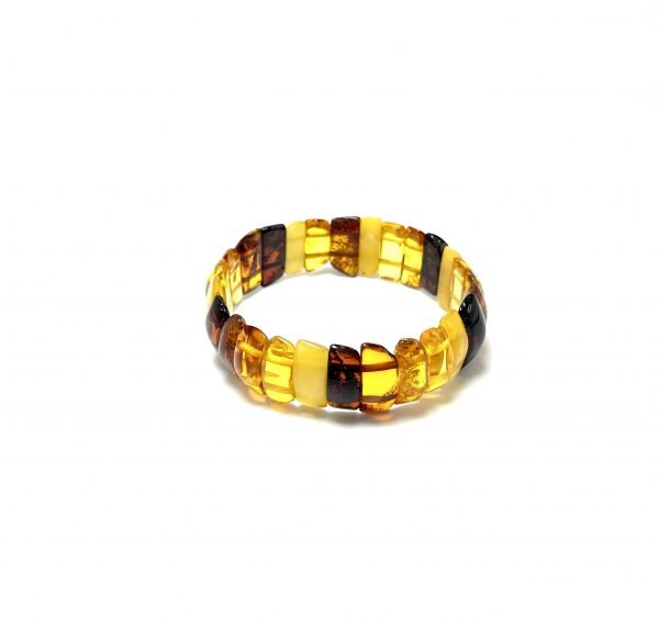 Įvairiaspalvė gintaro stačiakampių detalių apyrankė,Multicolored amber restangle beads stretch bracelet