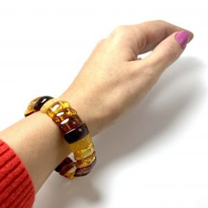 Įvairiaspalvė gintaro stačiakampių detalių apyrankė,Multicolored amber restangle beads stretch bracelet