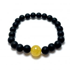 Juoda & balta gintaro rutuliukų apyrankė 8 mm,Black & white amber round beads stretch bracelet 8 mm