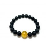 Juoda & skaidri gintaro rutuliukų apyrankė 10 mm,Black & transparent amber round beads stretch bracelet 10 mm