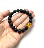 Juoda & skaidri gintaro rutuliukų apyrankė 10 mm,Black & transparent amber round beads stretch bracelet 10 mm