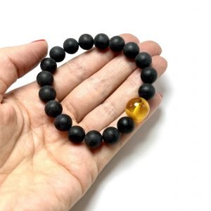 Juoda & skaidri gintaro rutuliukų apyrankė 10 mm,Black & transparent amber round beads stretch bracelet 10 mm