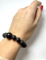 Juodo gintaro rutuliukų apyrankė 10 mm, Black amber round beads stretch bracelet 10 mm