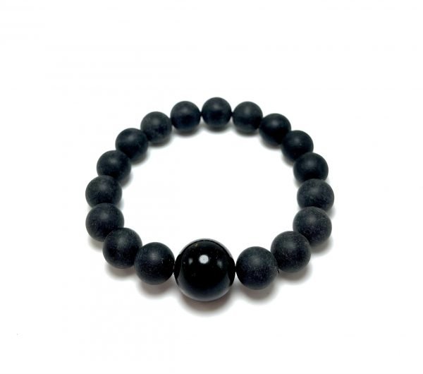 Juodo gintaro rutuliukų apyrankė 10 mm, Black amber round beads stretch bracelet 10 mm