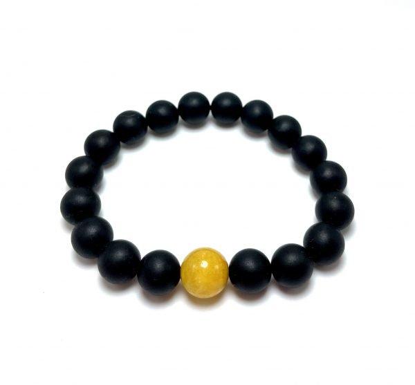 Juoda & balta gintaro rutuliukų apyrankė 10 mm,Black & white amber round beads stretch bracelet 10 mm