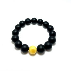 Black amber round beads stretch bracelet 14 mm,Juoda & balta gintaro rutuliukų apyrankė 14 mm