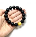 Black amber round beads stretch bracelet 14 mm,Juoda & balta gintaro rutuliukų apyrankė 14 mm
