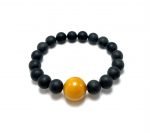 Juoda & geltona gintaro rutuliukų apyrankė 10 mm,Black & yellow amber round beads stretch bracelet 10 mm