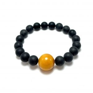 Juoda & geltona gintaro rutuliukų apyrankė 10 mm,Black & yellow amber round beads stretch bracelet 10 mm