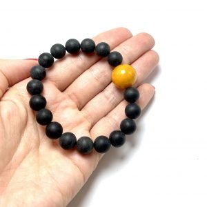 Juoda & geltona gintaro rutuliukų apyrankė 10 mm,Black & yellow amber round beads stretch bracelet 10 mm