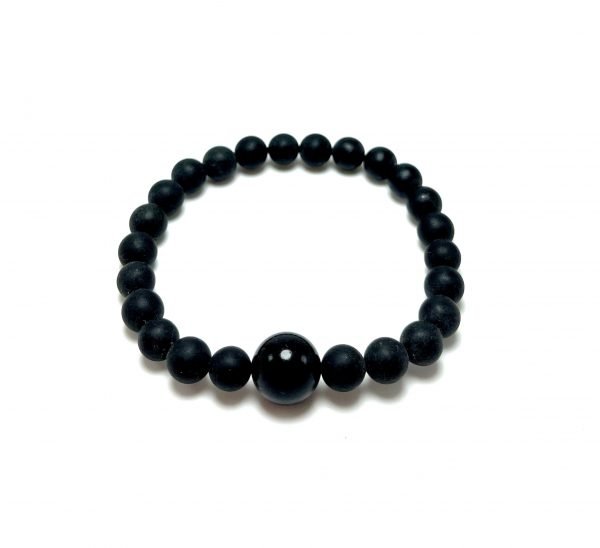 Juoda gintaro rutuliukų apyrankė 7 mm Black amber round beads stretch bracelet 7 mm