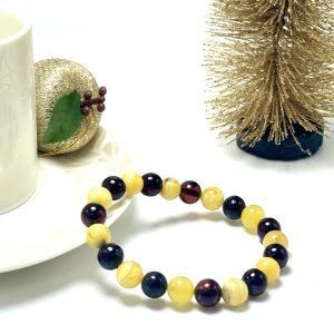 Balta & vyšninė gintaro rutuliukų apyrankė 8 mm,White & cherry amber round beads stretch bracelet 8 mm