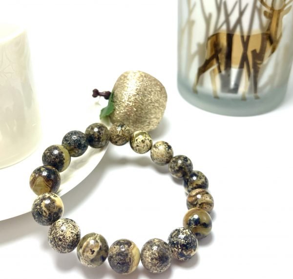 Stilinga juoda & pilka gintaro rutuliukų apyrankė 12 mm,Stylish blackish & grey amber round beads stretch bracelet 12 mm