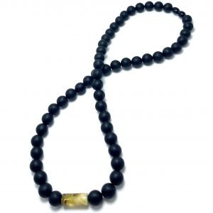 Men's black amber round beads necklace,Vyriški juodo gintaro apvalių rutuliukų karoliai