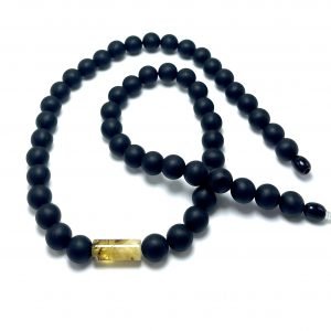 Men's black amber round beads necklace,Vyriški juodo gintaro apvalių rutuliukų karoliai